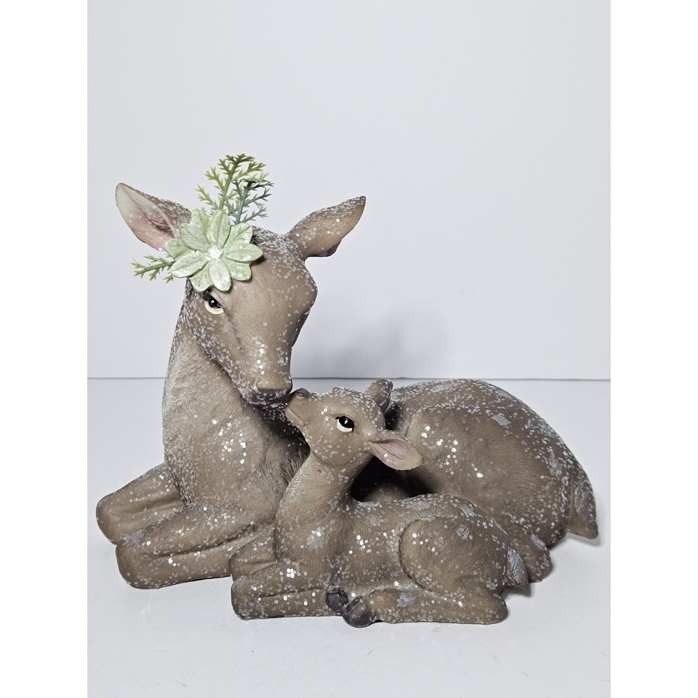 Hobby Lobby Winter Chalet Doe and Fawn Deer Figurine Christmas Sculpture Resin